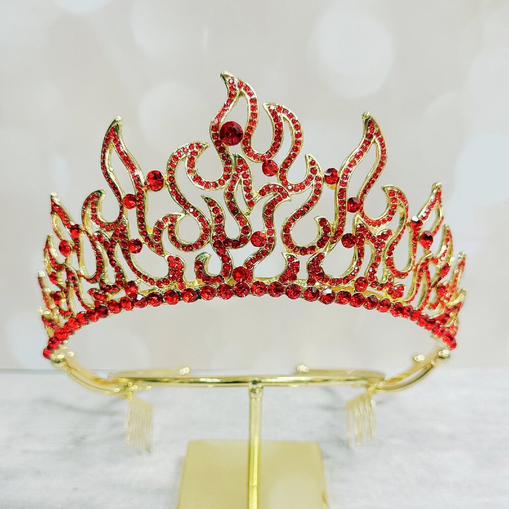 Flame of Fire Crown, Holy Fire Tiara, Red Crystal Crown, Fire Crown, Gold Tiara